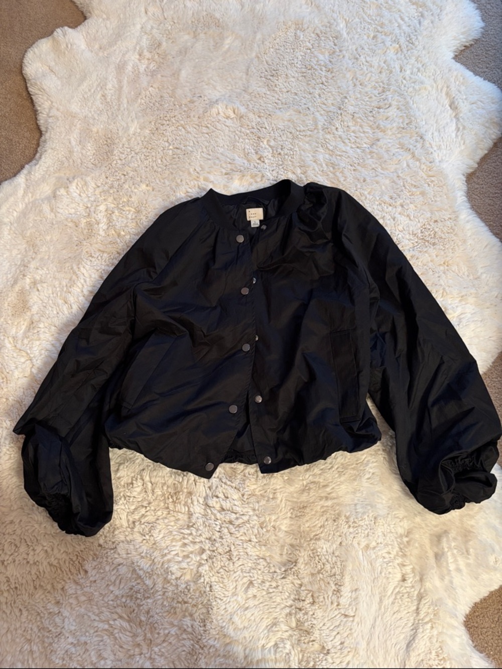 a new day Black Bomber Jacket with Balloon Sleeves